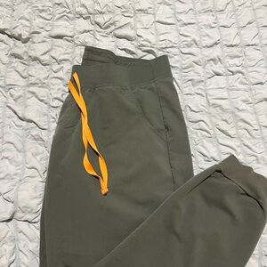 Figs Olive Pants with Bright Orange Detail